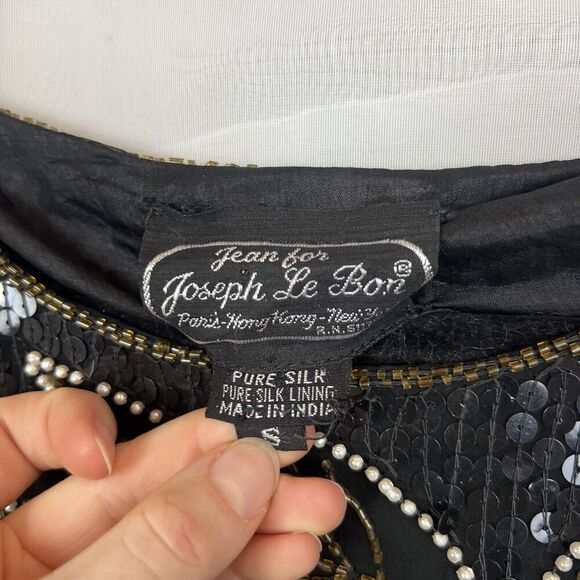 Vintage Jean for Joseph le Bon 100% silk sequin beaded short sleeve blouse 80s - Picture 3 of 7